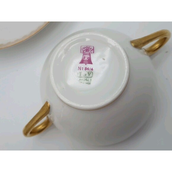 Tressemanes Voght Limoges Double Handle Tea Cups Saucer Set 8414 Gold T&V France - Picture 4 of 8